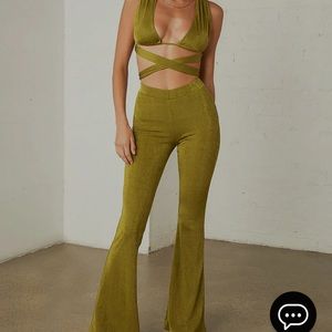 COPY - Peppermayo Beverly Tie Crop - Moss Green with matching flare pants